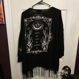 Blackcraft Graphic Fringe Kimono
